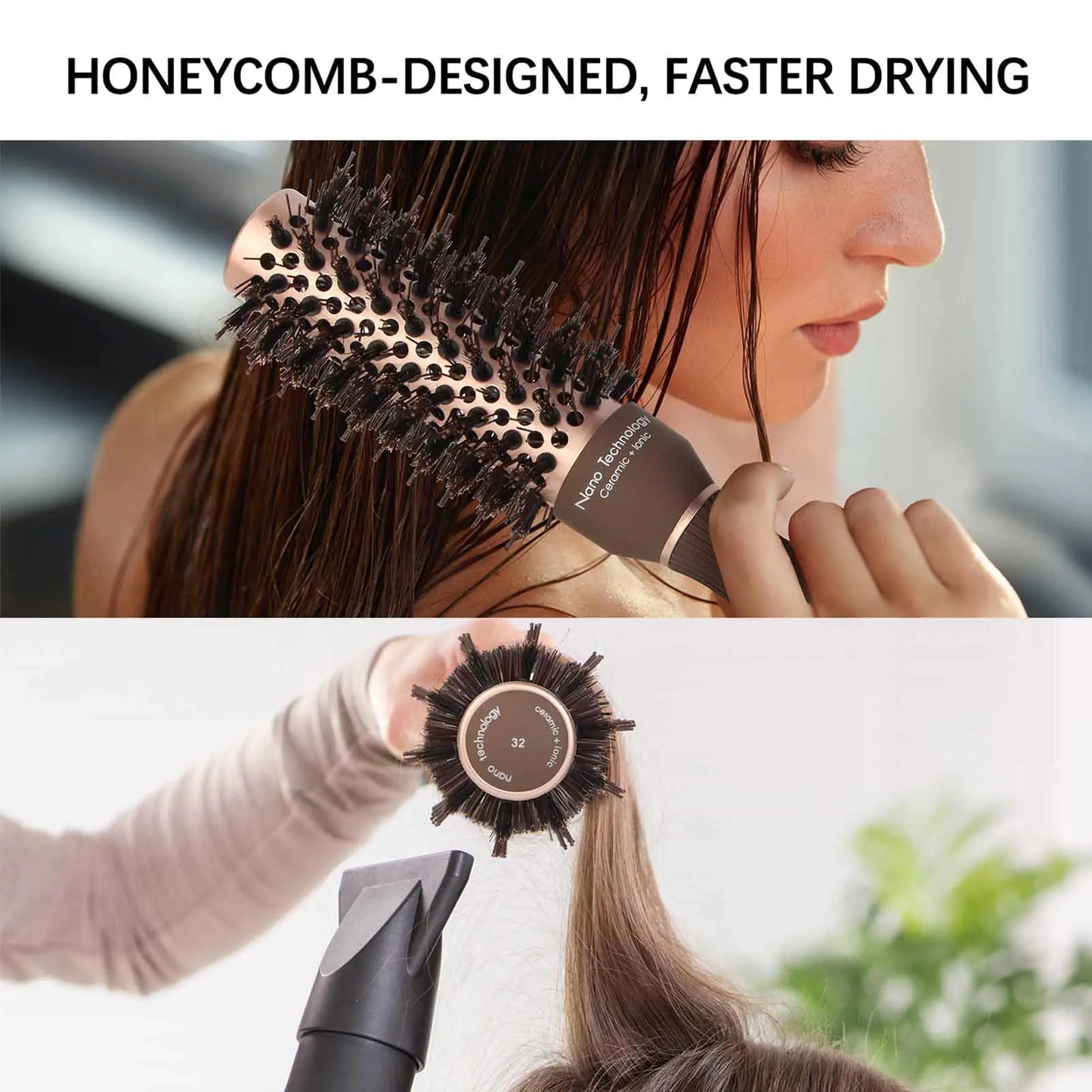 FIXBODY Hair Brush, Round Brush for Blow Drying, Curling, Styling, Nano Thermal Ceramic & Ionic Tech, Boar Bristle, 3.3 inch, 2 inch Barrel, for Women, Volume & Shine, Brown, Hair Brush for Thick Hair 3.3 Inch (Pack of 1)